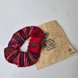 NWT Utz Kem Guatemala Woven Red Striped Scunchie Pony Tail Holder Accessory